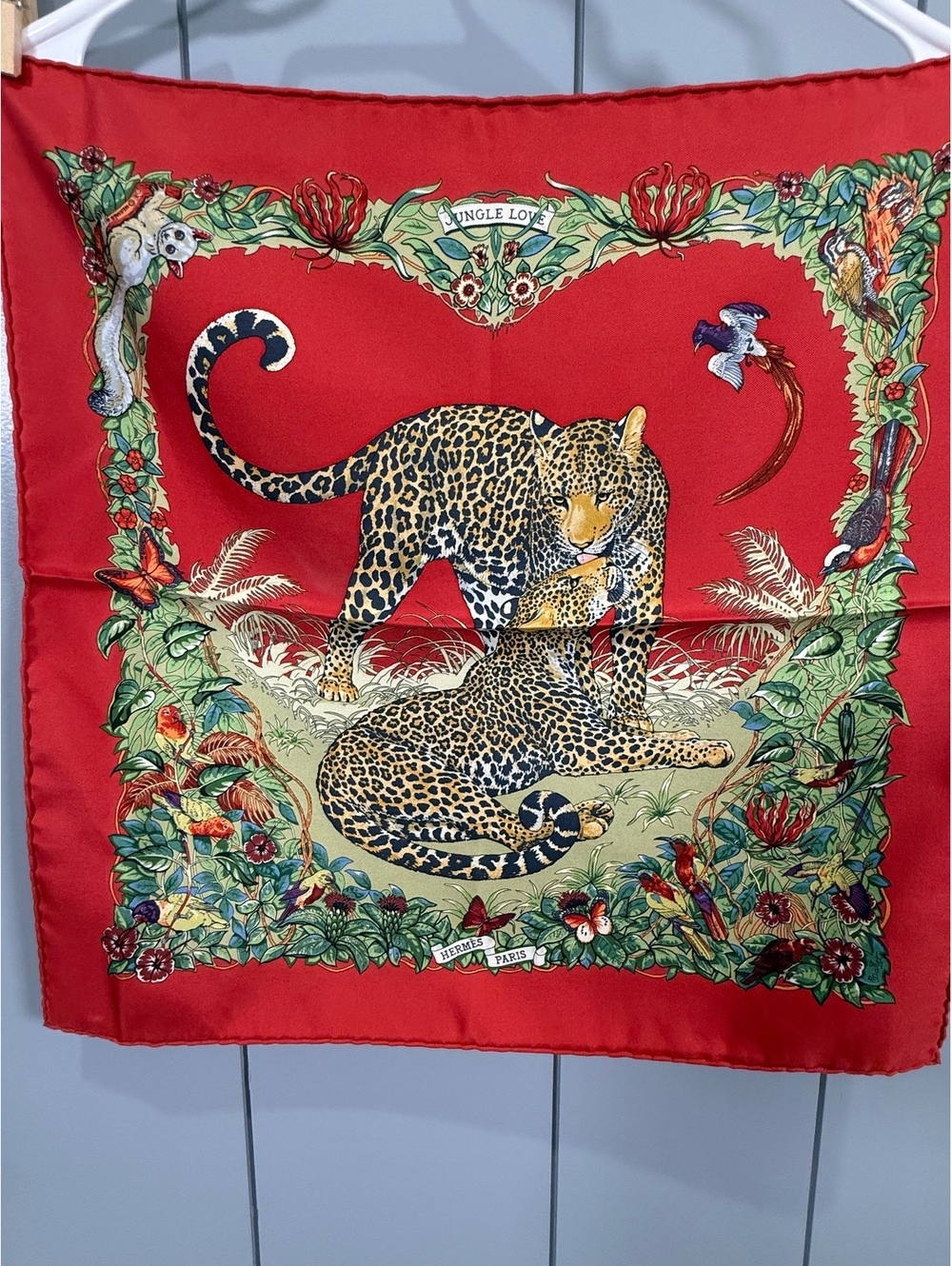 Vintage Hermès “Jungle Love” Gavroche 45 SilkScarf Robert Dallet France 42–43 cm